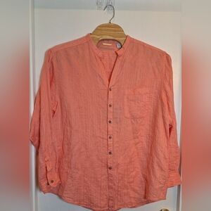 Caribbean Mens 2XLT Linen Blend Button Up Long Sleeve Shirt NWT'S Adjust Sleeves